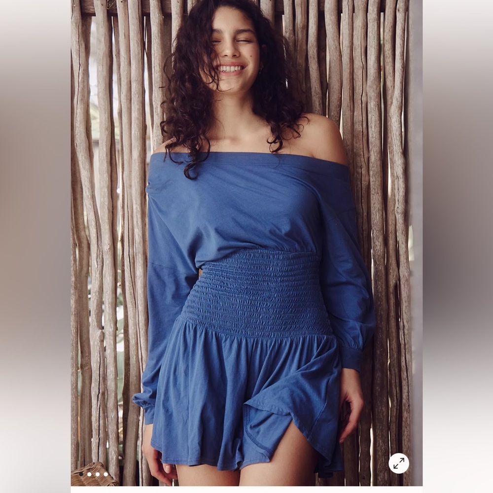 Free People Off-Shoulder Mini Dress in Blue
